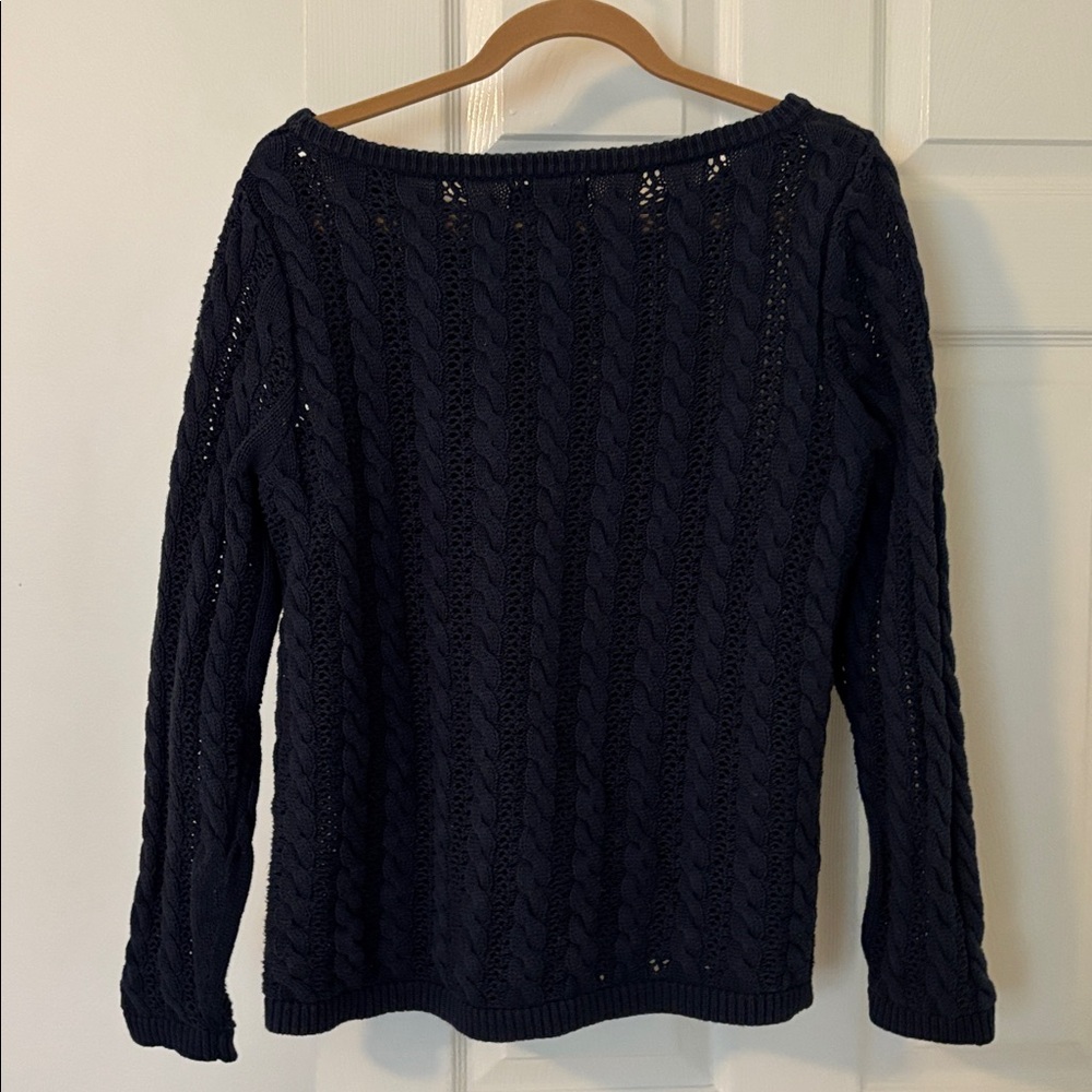 Lands' End Women's Navy Cable Knit Sweater - Picture 3 of 3